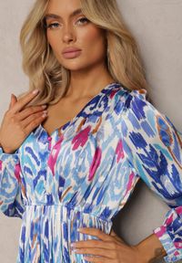 Renee - Niebieska Rozkloszowana Sukienka z Elastyczną Gumką w Talii w Stylu Boho Mizza. Kolor: niebieski. Materiał: tkanina. Styl: boho #5