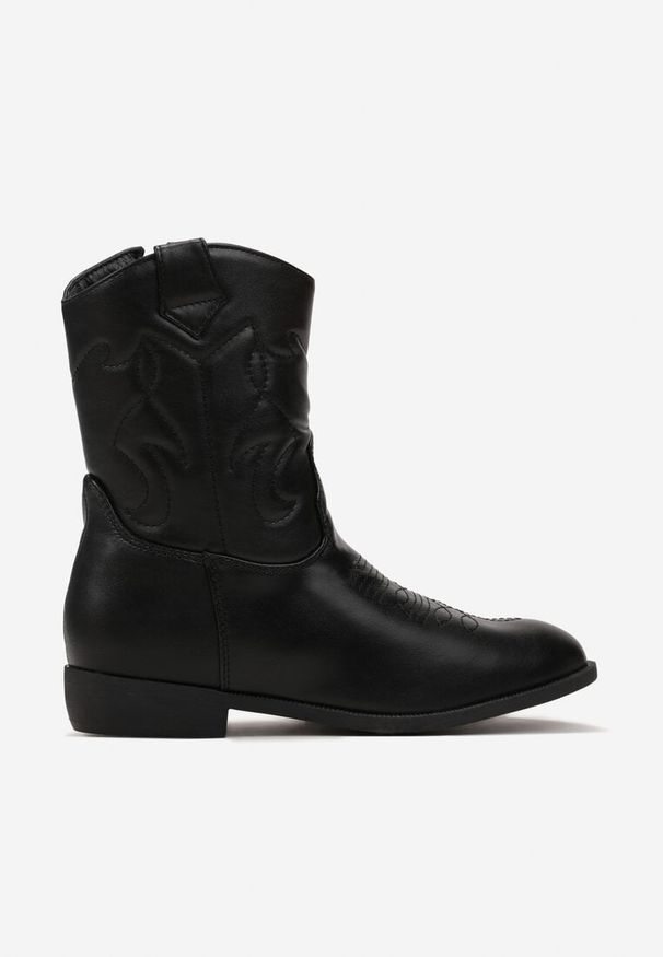 Born2be - Czarne Botki Kowbojki z Przeszyciami Blenikava. Okazja: na co dzień. Kolor: czarny. Wzór: aplikacja. Styl: casual, elegancki