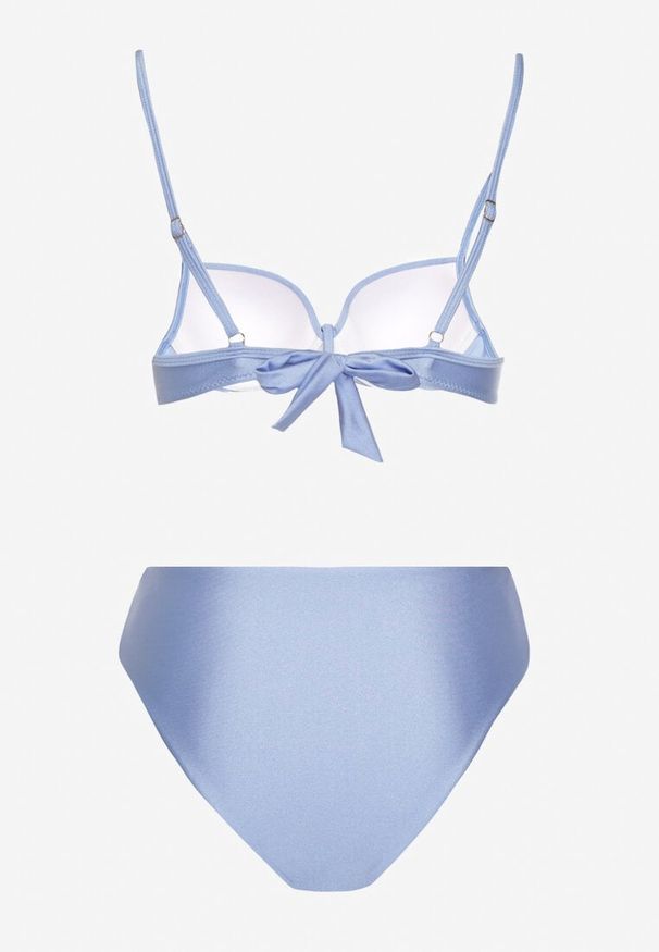 Renee - Niebieskie Bikini Majtki Figi i Biustonosz z Metaliczną Ozdobą Kinalenna. Kolor: niebieski. Wzór: aplikacja