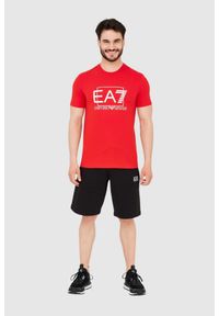 EA7 Emporio Armani - EA7 Czerwony męski t-shirt z dużym białym logo, Rozmiar L. Kolor: czerwony #4