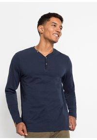 bonprix - Bluzka z dekoltem henley, długim rękawem, z czystej bawełny organicznej (2 szt.). Typ kołnierza: typu henley. Kolor: niebieski. Materiał: bawełna. Długość rękawa: długi rękaw. Długość: długie. Styl: klasyczny #1