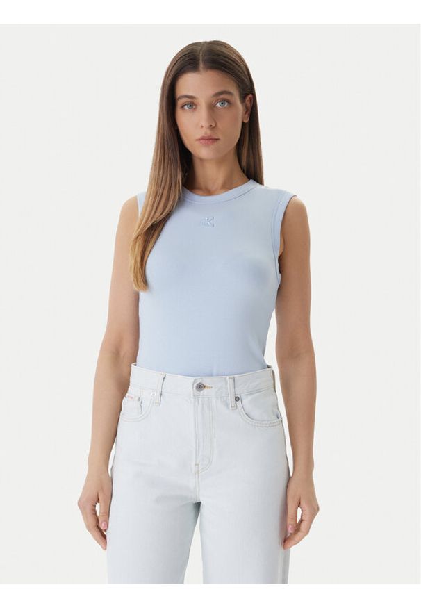 Calvin Klein Jeans Top LV047B265G Niebieski Slim Fit. Kolor: niebieski. Materiał: bawełna