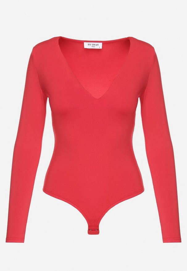 Born2be - Czerwone Body z Okrągłym Dekoltem i Długim Rękawem Zailea. Okazja: do pracy, na co dzień. Kolor: czerwony. Materiał: materiał, jeans. Długość rękawa: długi rękaw. Długość: długie. Styl: casual, klasyczny