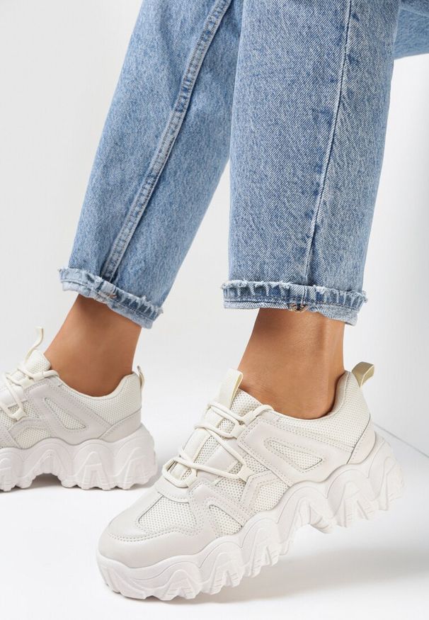 Born2be - Beżowe Sneakersy Myratea. Kolor: beżowy. Materiał: jeans, materiał. Wzór: aplikacja