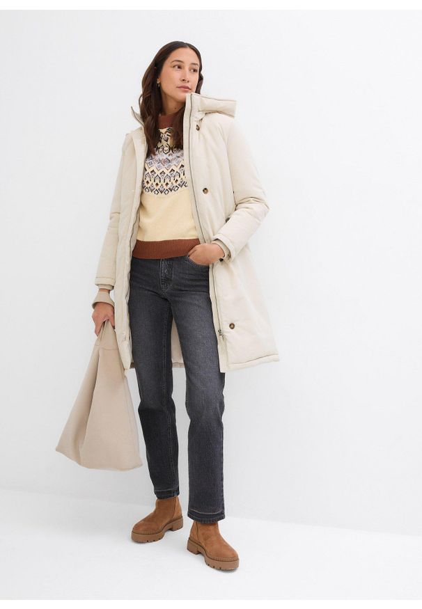 bonprix - Bluzka z długim rękawem i golfem. Typ kołnierza: golf. Kolor: biały. Materiał: bawełna. Długość rękawa: długi rękaw. Długość: długie