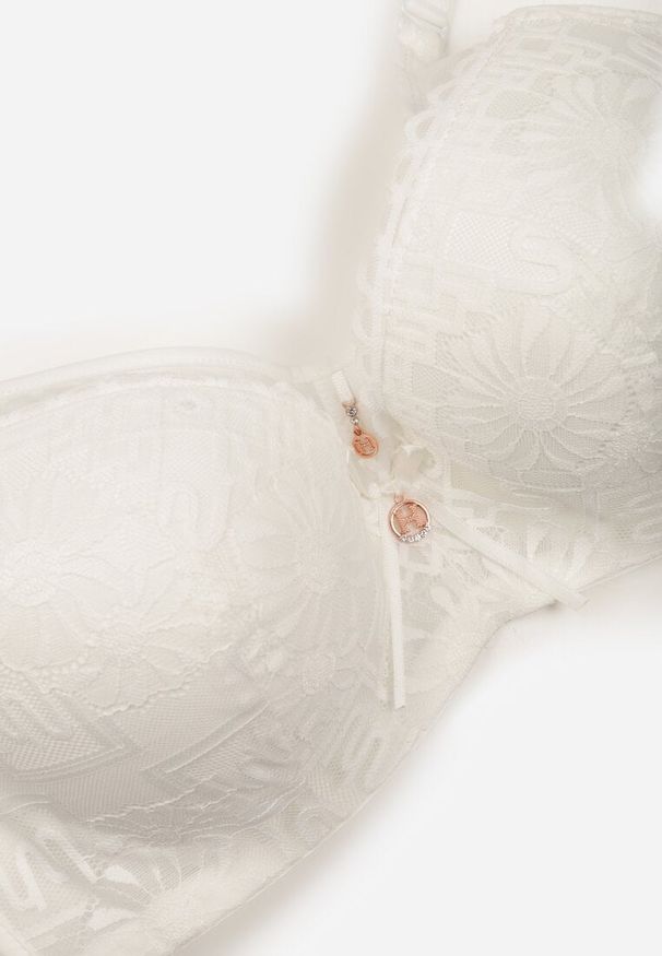 Born2be - Jasnobeżowy Biustonosz z Koronką i Transparentną Wstawką Heliphine. Kolor: beżowy. Materiał: koronka. Wzór: koronka