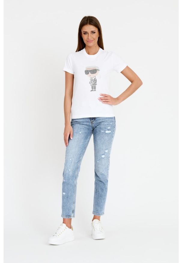 Karl Lagerfeld - KARL LAGERFELD Biały damski t-shirt Ikonik 2.0, Rozmiar S. Kolor: biały