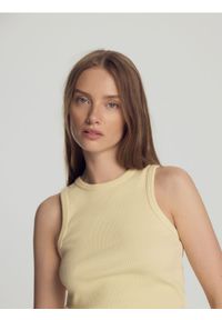 Reserved - Bawełniany top - jasnożółty. Kolor: żółty. Materiał: bawełna
