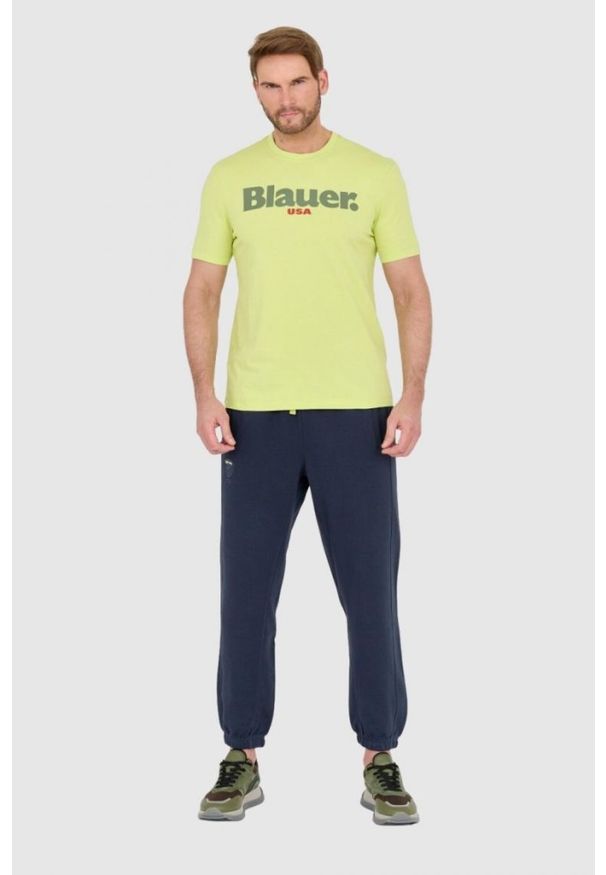 Blauer USA - BLAUER Zielony męski t-shirt z dużym logo, Rozmiar XL. Kolor: zielony