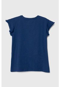 Guess t-shirt dziecięcy kolor granatowy. Kolor: niebieski. Materiał: bawełna, dzianina. Wzór: nadruk. Styl: klasyczny #2