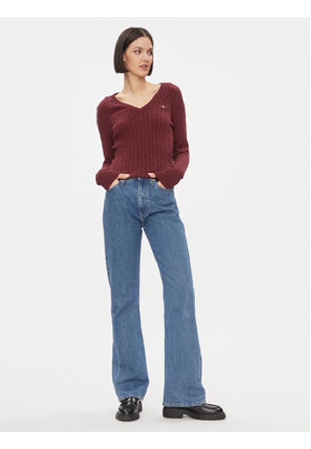 GANT - Gant Sweter 4800101 Bordowy Slim Fit. Kolor: czerwony. Materiał: bawełna