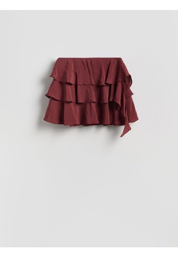 Reserved - Spódnica mini z falbanami - bordowy. Kolor: czerwony. Materiał: tkanina