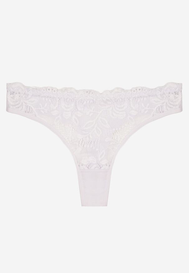 Born2be - Białe Koronkowe Majtki Stringi z Bawełny Venalora. Kolor: biały. Materiał: bawełna, koronka
