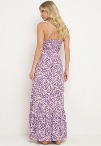 Born2be - Fioletowa Sukienka z Wiskozy na Ramiączkach z Gumką w Pasie i Materiałowym Paskiem Stralia. Okazja: na co dzień. Kolor: fioletowy. Materiał: materiał, wiskoza. Długość rękawa: na ramiączkach. Styl: casual, elegancki #6