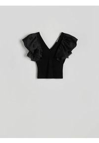 Reserved - Bluzka z tiulem - czarny. Kolor: czarny. Materiał: tiul