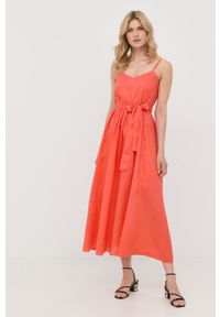 MAX&Co. sukienka kolor pomarańczowy maxi rozkloszowana. Kolor: pomarańczowy. Materiał: tkanina. Długość rękawa: na ramiączkach. Wzór: gładki. Typ sukienki: rozkloszowane. Długość: maxi #5