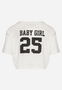 Born2be - Biały Bawełniany T-shirt Oversize o Krótkim Kroju Zariona. Okazja: na co dzień. Kolor: biały. Materiał: bawełna. Długość: krótkie. Wzór: aplikacja. Styl: klasyczny, elegancki, casual