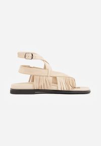 Renee - Beżowe Sandały Typu Rzymianki Ozdobione Frędzlami Casasos. Okazja: na co dzień. Kolor: beżowy. Materiał: koronka. Wzór: aplikacja. Sezon: lato. Styl: casual #3