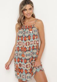 Born2be - Pomarańczowo-Niebieska Bawełniana Sukienka o Rozkloszowanym Kroju na Ramiączkach Tesarae. Okazja: na co dzień, na plażę. Typ kołnierza: dekolt kwadratowy. Kolor: pomarańczowy. Materiał: bawełna. Długość rękawa: na ramiączkach. Sezon: lato. Styl: casual #3
