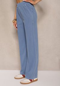 Renee - Niebieskie Szerokie Spodnie High Waist z Wiskozą Linowena. Okazja: na co dzień. Stan: podwyższony. Kolor: niebieski. Materiał: wiskoza. Styl: casual, elegancki #4