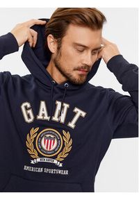 GANT - Gant Bluza Crest Hoodie 2006069 Granatowy Relaxed Fit. Kolor: niebieski. Materiał: bawełna