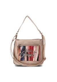 Beżowa Elegancka Torebka Damska Na Ramię Anekke Z Laleczką. Kolor: beżowy. Wzór: aplikacja. Materiał: zdobione. Styl: elegancki. Rodzaj torebki: na ramię #4