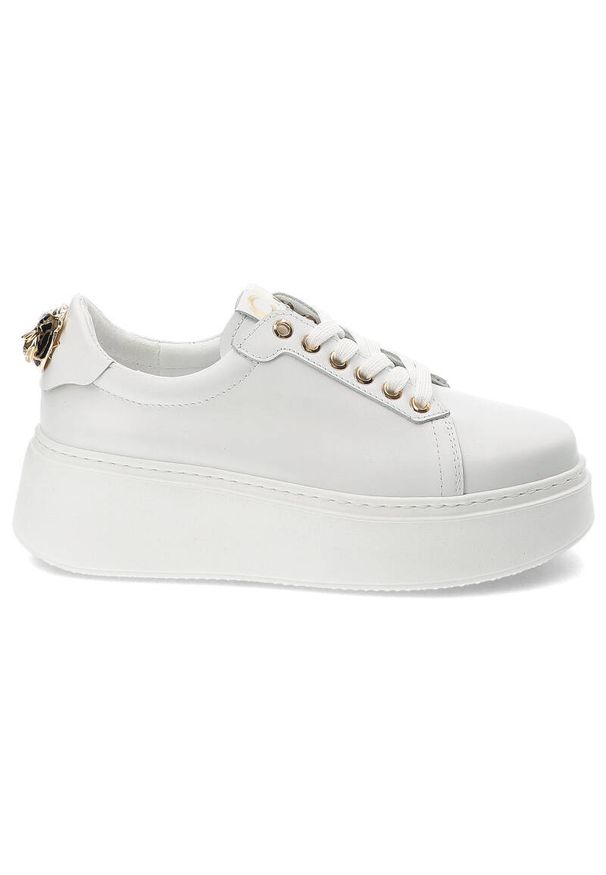 CheBello - Białe Sneakersy Chebello Modne Buty Damskie. Kolor: biały. Szerokość cholewki: normalna. Obcas: na obcasie. Wysokość obcasa: średni