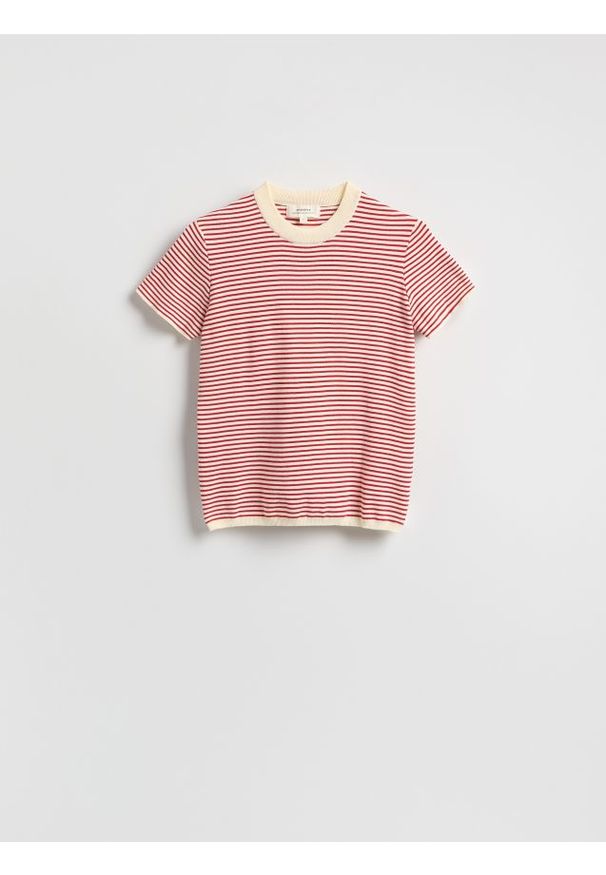 Reserved - Bawełniany t-shirt w paski - czerwony. Kolor: czerwony. Materiał: bawełna. Wzór: paski