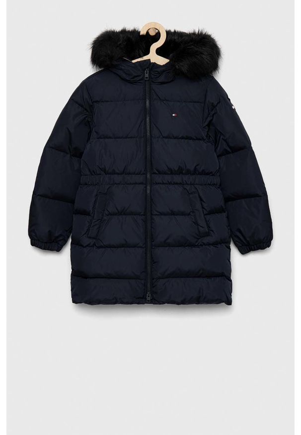 TOMMY HILFIGER - Tommy Hilfiger kurtka puchowa dziecięca kolor granatowy. Okazja: na co dzień. Kolor: niebieski. Materiał: puch. Wzór: gładki. Styl: casual