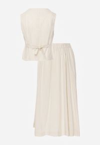 Born2be - Beżowy Bawełniany Komplet Rozkloszowana Spódnica i Kamizelka Moveina. Kolor: beżowy. Materiał: bawełna. Wzór: ażurowy #5