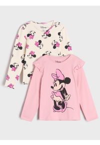 Sinsay - Koszulka z długimi rękawami 2 pack Myszka Minnie - różowy. Typ kołnierza: kołnierz z falbankami. Kolor: różowy. Materiał: materiał, prążkowany. Długość rękawa: długi rękaw. Długość: długie. Wzór: motyw z bajki #1