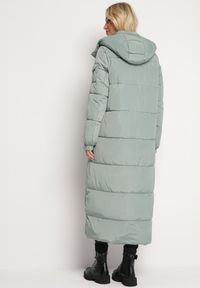 Born2be - Miętowa Długa Kurtka Płaszcz Pikowana z Kapturem Bellique. Typ kołnierza: kaptur. Kolor: miętowy. Długość: długie. Wzór: aplikacja #4