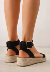 Renee - Czarne Sandały VICES na Platformie Ozdobione Plecionką z Juty Pellitoris. Kolor: czarny. Wzór: aplikacja. Sezon: lato. Obcas: na platformie. Styl: elegancki #6
