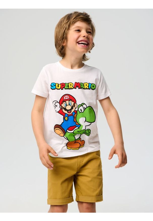 Sinsay - Koszulka Super Mario - biały. Kolor: biały