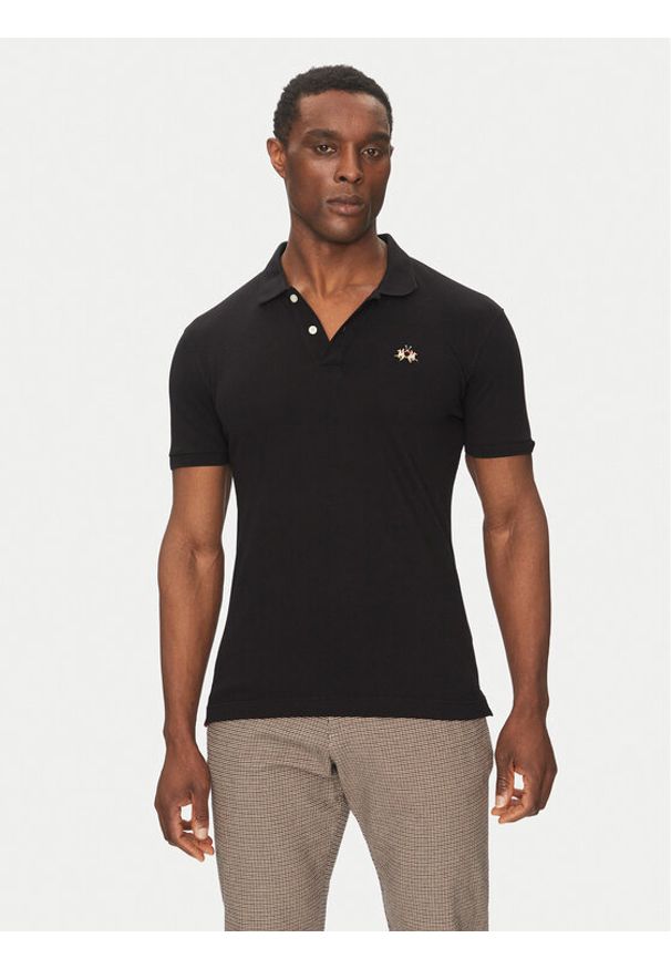 La Martina Polo Piquet CCMP02 PK001 Czarny Slim Fit. Typ kołnierza: polo. Kolor: czarny. Materiał: bawełna