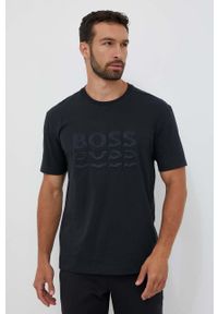 Boss Green t-shirt bawełniany BOSS GREEN kolor szary z aplikacją. Kolor: szary. Materiał: bawełna. Wzór: aplikacja #5