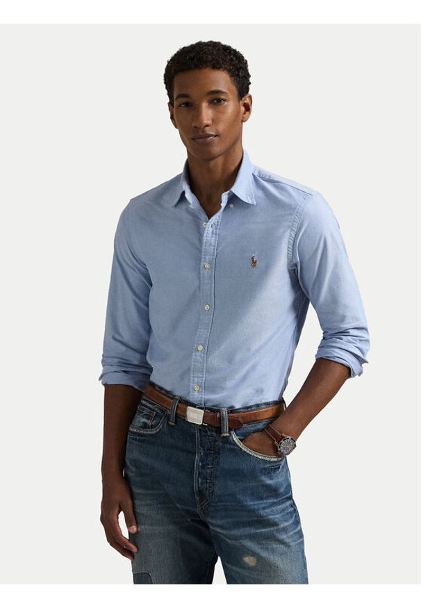 Polo Ralph Lauren Koszula Core Replen 710549084 Błękitny Slim Fit. Typ kołnierza: polo. Kolor: niebieski. Materiał: bawełna