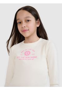 4f - 4F Longsleeve slim z nadrukiem dziewczęcy - biały 152 (11-12 lat). Okazja: na co dzień. Kolor: biały. Materiał: dzianina, bawełna, prążkowany. Długość rękawa: długi rękaw. Długość: długie. Wzór: nadruk. Sezon: lato. Styl: klasyczny, sportowy, casual