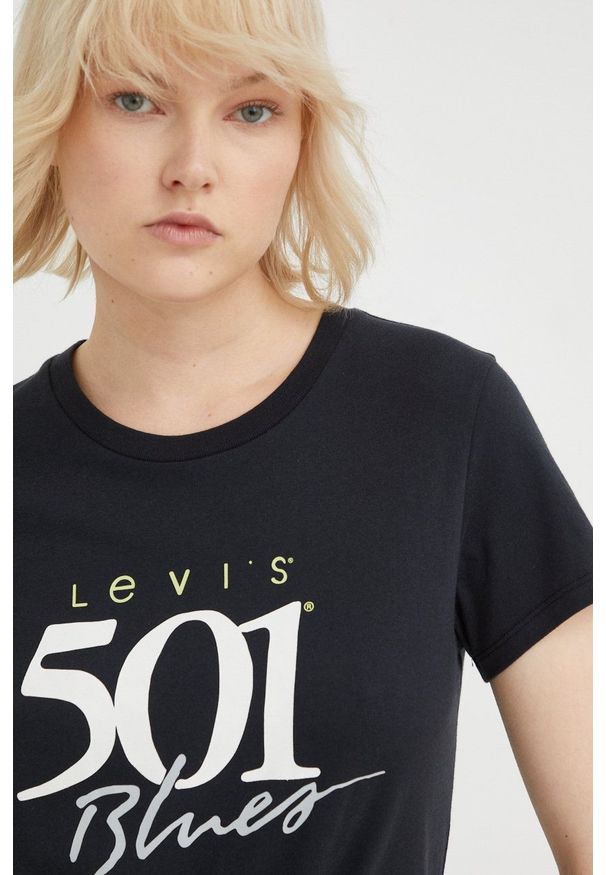 Levi's® - Levi's t-shirt bawełniany kolor czarny. Okazja: na spotkanie biznesowe. Kolor: czarny. Materiał: bawełna. Wzór: nadruk. Styl: biznesowy