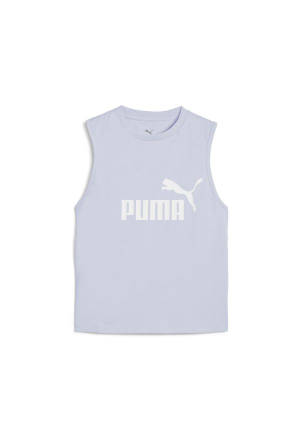 Puma - Damska wąska koszulka bez rękawów z logo No. 1 ESS PUMA Cool Weather Blue. Kolor: fioletowy, niebieski, wielokolorowy. Materiał: guma. Długość rękawa: bez rękawów. Wzór: nadruk. Sport: bieganie