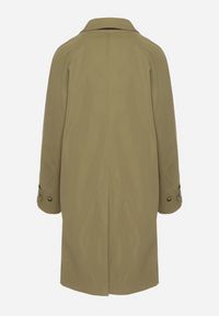 Born2be - Zielony Płaszcz Jednorzędowy z Kołnierzykiem Ronisse. Okazja: na co dzień. Kolor: zielony. Materiał: jeans. Styl: klasyczny, casual, elegancki #4