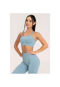 GYM GLAMOUR - Stanik fitness cardio damski Gym Glamour push up 2.0. Kolor: niebieski. Rodzaj stanika: push-up. Sport: fitness