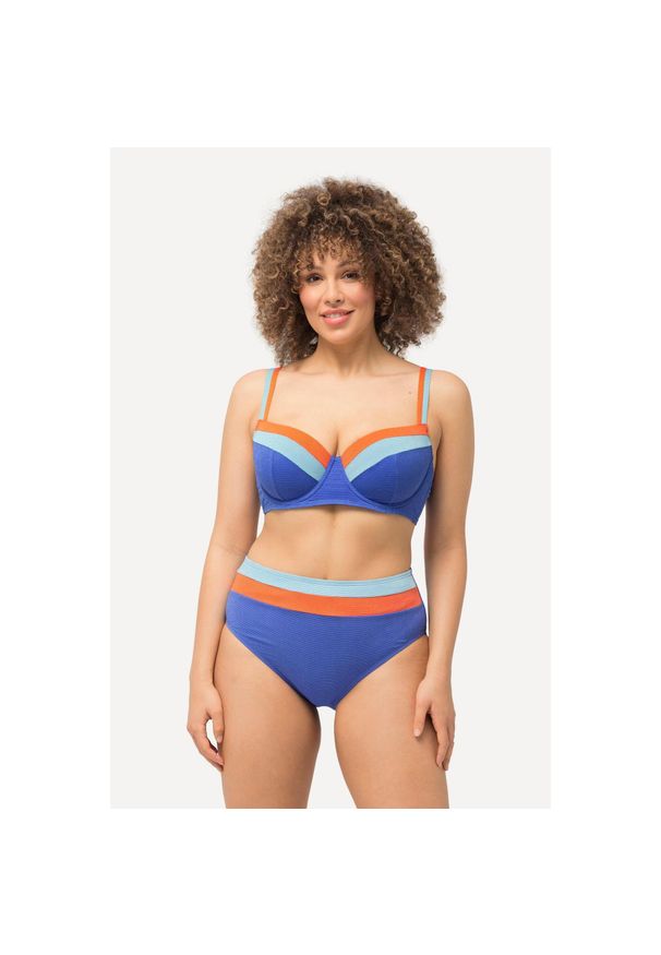 ULLA POPKEN - Damskie Bikini miseczka D brokat miękkie miseczki fiszbiny podwójne ramiączka. Kolekcja: plus size. Kolor: niebieski. Materiał: włókno, elastan, poliamid, materiał