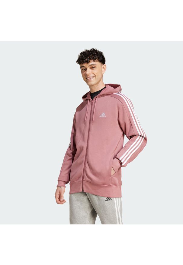 Adidas - Essentials French Terry 3-Stripes Full-Zip Hoodie. Typ kołnierza: kaptur. Kolor: różowy