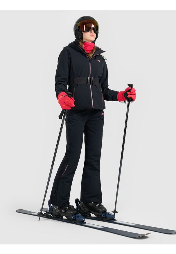 4f - 4F Kurtka narciarska membrana Dermizax 20000 z systemem RECCO damska - czarna S. Typ kołnierza: kołnierzyk stójkowy. Kolor: czarny. Materiał: skóra, materiał. Wzór: nadruk. Sezon: zima