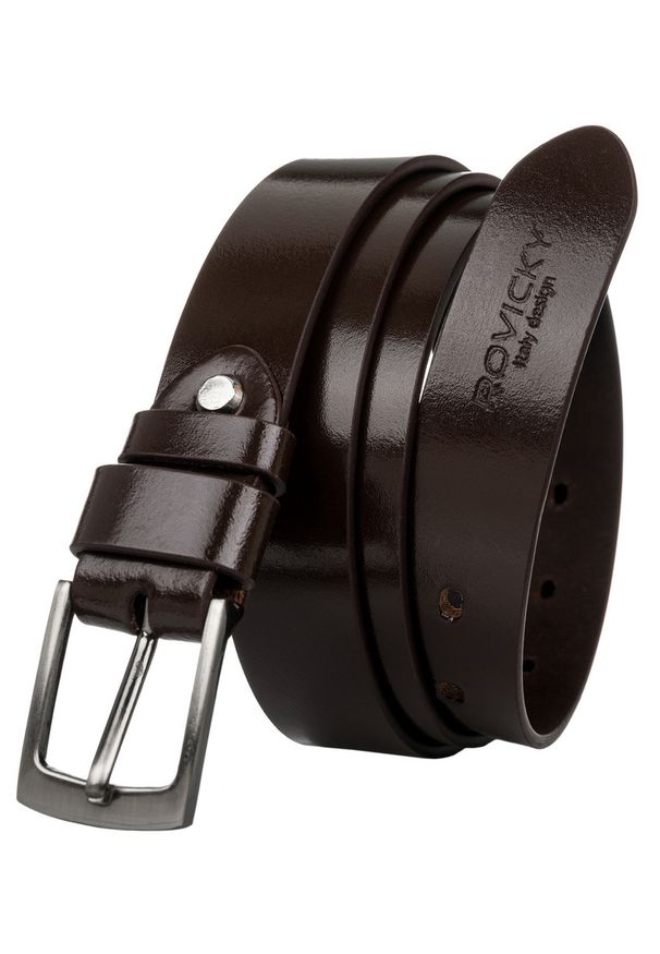 ROVICKY - Pasek męski wąski Rovicky brązowy PLW-R-1 BROWN. Kolor: brązowy. Materiał: jeans, skóra