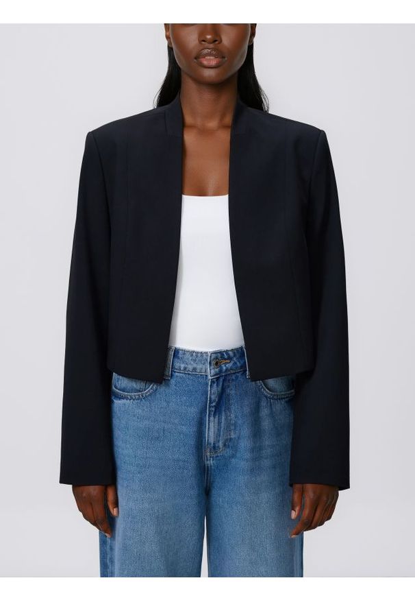 Reserved - Krótka marynarka - czarny. Kolor: czarny. Materiał: tkanina, wiskoza. Długość: krótkie