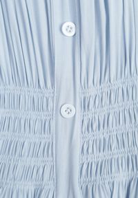 Renee - Jasnoniebieska Sukienka Rozkloszowana z Bawełny z Bufiastymi Rękawami i Guzikami Anniliana. Okazja: na co dzień. Kolor: niebieski. Materiał: bawełna. Typ sukienki: proste, rozkloszowane. Styl: elegancki, klasyczny, casual #2