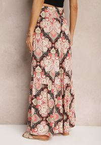 Renee - Różowo-Czarne Spodnie z Rozszerzanymi Nogawkami z Wiskozy High Waist z Gumką w Talii Nasie. Stan: podwyższony. Kolor: różowy. Materiał: wiskoza. Długość: długie. Styl: klasyczny, elegancki #4