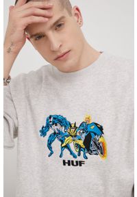 HUF bluza x Marvel męska kolor szary z aplikacją. Kolor: szary. Materiał: dzianina. Wzór: aplikacja, motyw z bajki
